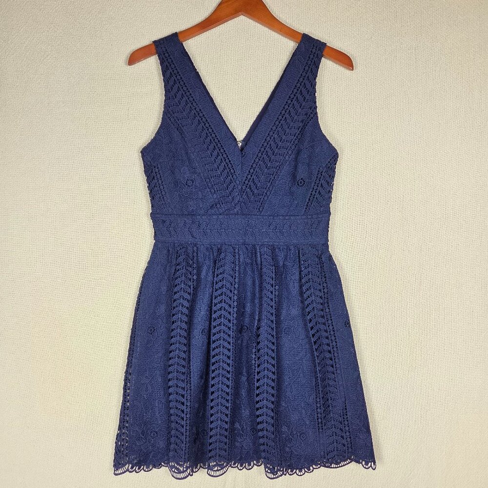 Francesca's Alya Summer Fit and Flare Midi Sleeveless Dress Navy Women's Medium